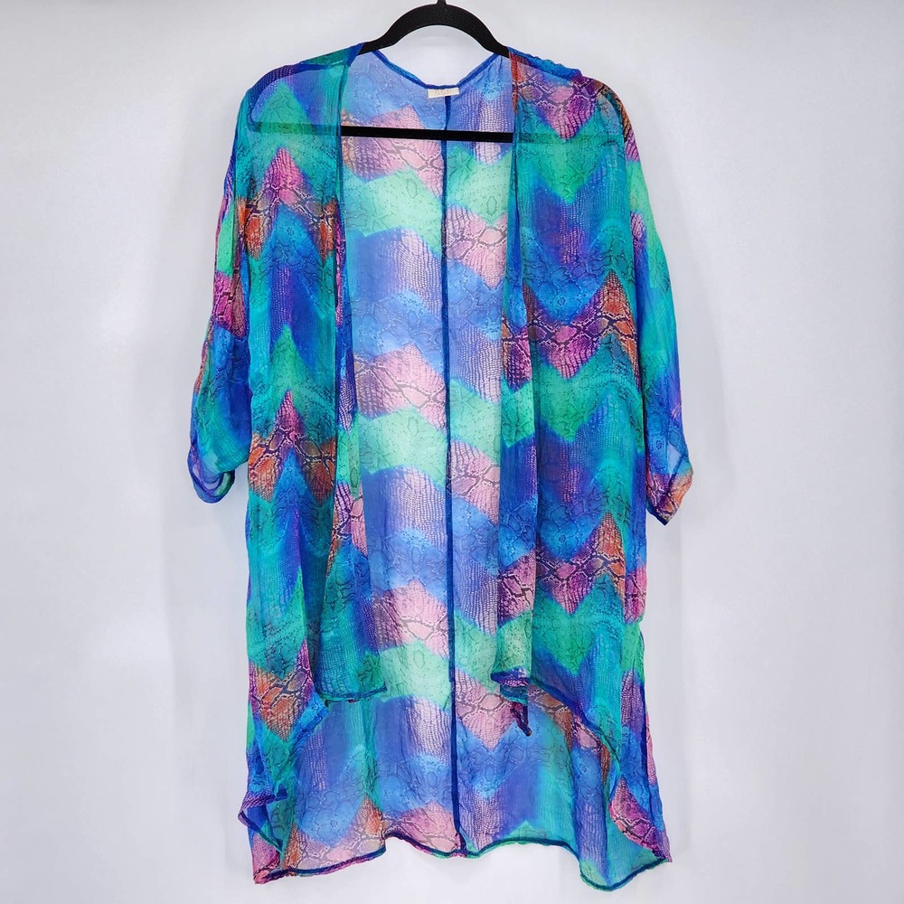 Malai Swimwear Open Front  Cover Up Blue Green Snakeskin One Size